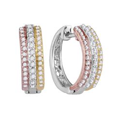 1/4 CTW Womens Round Diamond Hoop Earrings 10kt Tri-Tone Gold - REF-30Y7N