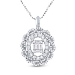 1 CTW Womens Baguette Diamond Oval Pendant 14kt White Gold - REF-107Y7N
