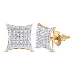 1/5 CTW Mens Round Diamond Kite Square Earrings 10kt Yellow Gold - REF-20M5F