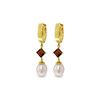 Image 1 : Genuine 9.5 ctw Pearl & Garnet Earrings 14KT Yellow Gold - REF-53Z2N