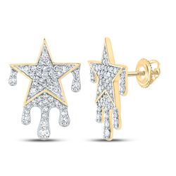 3/4 CTW Mens Round Diamond Dripping Star Earrings 10kt Yellow Gold - REF-44Y4N
