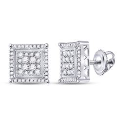 1/2 CTW Mens Round Diamond Square Earrings 10kt White Gold - REF-42A2M