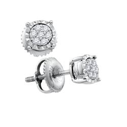1/10 CTW Womens Round Diamond Flower Cluster Earrings 10kt White Gold - REF-16R4X