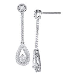 1/4 CTW Womens Round Diamond Teardrop Dangle Earrings 10kt White Gold - REF-23Y7N