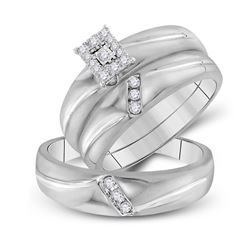 1/5 CTW His Hers Round Diamond Cluster Matching Wedding Set 10kt White Gold - REF-34F3W