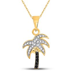 1/8 CTW Womens Round Black Color Enhanced Diamond Palm Tree Pendant 10kt Yellow Gold - REF-15A2M