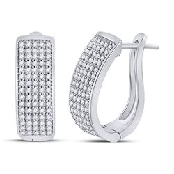 3/4 CTW Womens Round Diamond Oblong Hoop Earrings 10kt White Gold - REF-58X5T