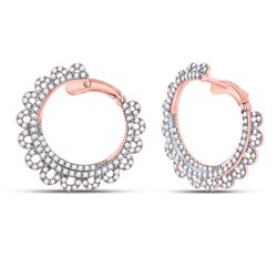 1 & 1/2 CTW Womens Round Diamond Hoop Earrings 14kt Rose Gold - REF-119F4W