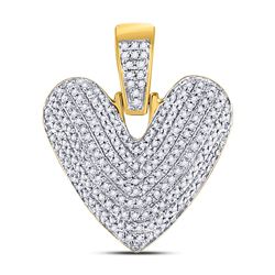 5/8 CTW Mens Round Diamond Bubble V Letter Charm Pendant 10kt Yellow Gold - REF-32H7R