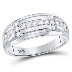 1/2 CTW Mens Round Diamond Channel-set Wedding Band Ring 10kt White Gold - REF-56A6M