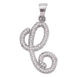 1/5 CTW Womens Round Diamond Cursive Letter C Pendant 10kt White Gold - REF-15R2X