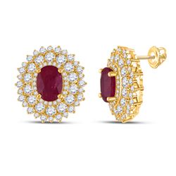 5 & 3/8 CTW Womens Oval Ruby Diamond Fashion Earrings 14kt Yellow Gold - REF-272A6M