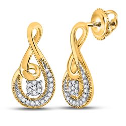 1/10 CTW Womens Round Diamond Teardrop Earrings 10kt Yellow Gold - REF-15R2X