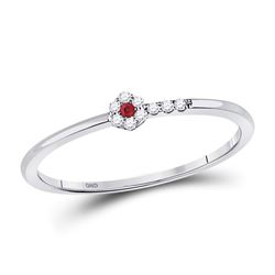 1/20 CTW Womens Round Ruby Diamond Stackable Band Ring 10kt White Gold - REF-9V5Y