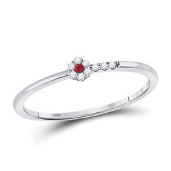 1/20 CTW Womens Round Ruby Diamond Stackable Band Ring 10kt White Gold - REF-9V5Y