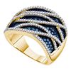 Image 1 : 1 & 1/4 CTW Womens Round Blue Color Enhanced Diamond Striped Ring 10kt Yellow Gold - REF-79M3F
