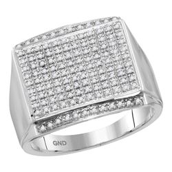 3/8 CTW Mens Round Diamond Rectangle Cluster Ring 10kt White Gold - REF-56A6M