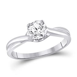 3/4 CTW Womens Round Diamond Solitaire Bridal Wedding Engagement Ring 14kt White Gold - REF-187H5R