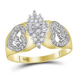 1/8 CTW Womens Round Diamond Oval Cluster Love Heart Ring 10kt Two-tone Yellow Gold - REF-23M9F