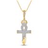Image 1 : 1/2 CTW Mens Round Diamond Ankh Nail Cross Charm Pendant 10kt Yellow Gold - REF-54F5W