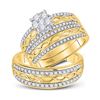 Image 1 : 1 CTW His Hers Round Diamond Cluster Matching Wedding Set 10kt Yellow Gold - REF-105F7W