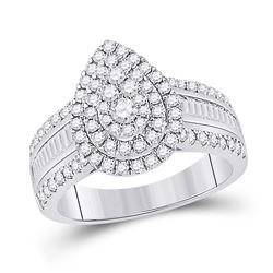 1 & 1/5 CTW Womens Round Diamond Pear-Shape Cluster Ring 14kt White Gold - REF-112X5T
