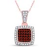 Image 1 : 1/6 CTW Womens Round Red Color Enhanced Diamond Square Cluster Pendant 10kt Rose Gold - REF-15X2T