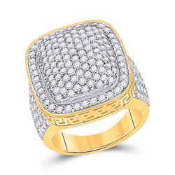 5 CTW Mens Round Diamond Pillow Cluster Ring 14kt Yellow Gold - REF-353X3T