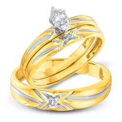 1/10 CTW His Hers Marquise Diamond Matching Wedding Set 10kt Yellow Gold - REF-31F4W