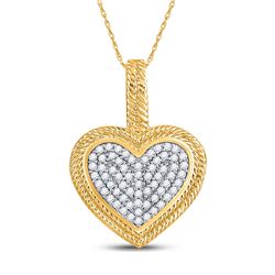 1/6 CTW Womens Round Diamond Heart Milgrain Pendant 10kt Yellow Gold - REF-16W4H
