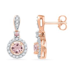 1 CTW Womens Round Morganite Diamond Circle Dangle Earrings 10kt Rose Gold - REF-40M8F