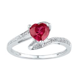 1 CTW Womens Heart Lab-Created Ruby Band Ring 10kt White Gold - REF-14A2M