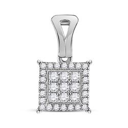1/4 CTW Womens Round Diamond Square Cluster Pendant 14kt White Gold - REF-23T3V