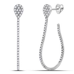 3/4 CTW Womens Round Diamond Fashion Teardrop Hoop Earrings 14kt White Gold - REF-72N3A
