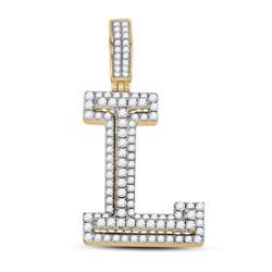 1 & 1/3 CTW Mens Round Diamond Initial L Letter Charm Pendant 10kt Yellow Gold - REF-105R7X