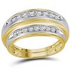 Image 1 : 1/2 CTW His Hers Round Diamond Matching Wedding Band Ring 10kt Yellow Gold - REF-44N2A