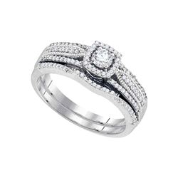 3/8 CTW Round Diamond Bridal Wedding Ring 10k White Gold - REF-58W2H