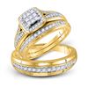 Image 1 : 3/4 CTW His Hers Princess Diamond Square Matching Wedding Set 10kt Yellow Gold - REF-87Y3N