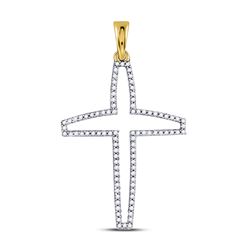 1/4 CTW Mens Round Diamond Cross Outline Charm Pendant 10kt Yellow Gold - REF-25F9W