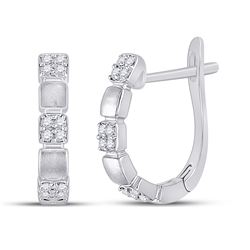 1/10 CTW Womens Round Diamond Alternating Square Hoop Earrings 14kt White Gold - REF-20H5R