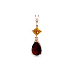 Genuine 2 ctw Garnet & Citrine Necklace 14KT Rose Gold - REF-24P3H