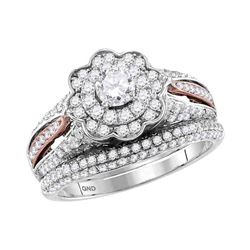 1 & 1/2 CTW Round Diamond Bridal Wedding Ring 14kt Two-tone Gold - REF-156N7A