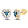 Image 1 : 1/5 CTW Womens Round Blue Color Enhanced Diamond Heart Earrings 10kt Yellow Gold - REF-15H2R