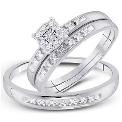 1/10 CTW His Hers Round Diamond Cluster Matching Wedding Set 10kt White Gold - REF-30N7A