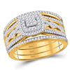 Image 1 : 1/2 CTW Round Diamond 3-Piece Bridal Wedding Ring 10kt Yellow Gold - REF-61H4R