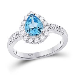 2 CTW Womens Pear Lab-Created Blue Topaz Solitaire Ring 10kt White Gold - REF-25A9M