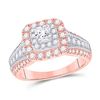 1 & 1/2 CTW Princess Diamond Halo Bridal Wedding Engagement Ring 14kt Two-tone Gold - REF-192Y8N
