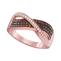 1/3 CTW Womens Round Red Color Enhanced Diamond Crossover Band Ring 10kt Rose Gold - REF-26N5A