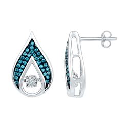 1/4 CTW Womens Round Blue Color Enhanced Diamond Teardrop Earrings 10kt White Gold - REF-34R3X