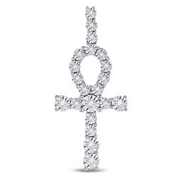 1/5 CTW Mens Round Diamond Ankh Cross Charm Pendant 10kt Yellow Gold - REF-36M7F